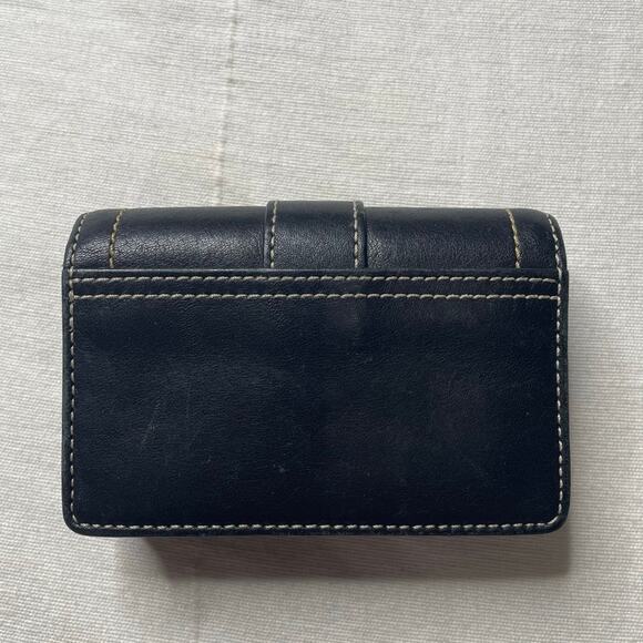 Coach Mini Black Leather Silver Buckle Card Case Wallet - Picture 2 of 8